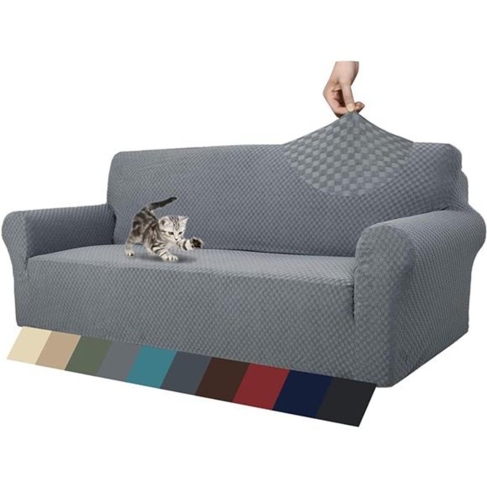 1 Piece Jacquard Couch Covers Cushion Couch Anti Slip, Light Gray